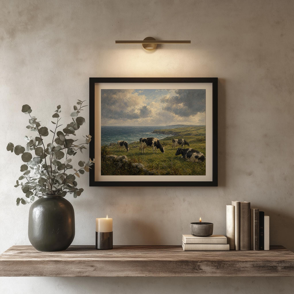 Dairy cows farmhouse oil painting Irish print – wall mockup 2