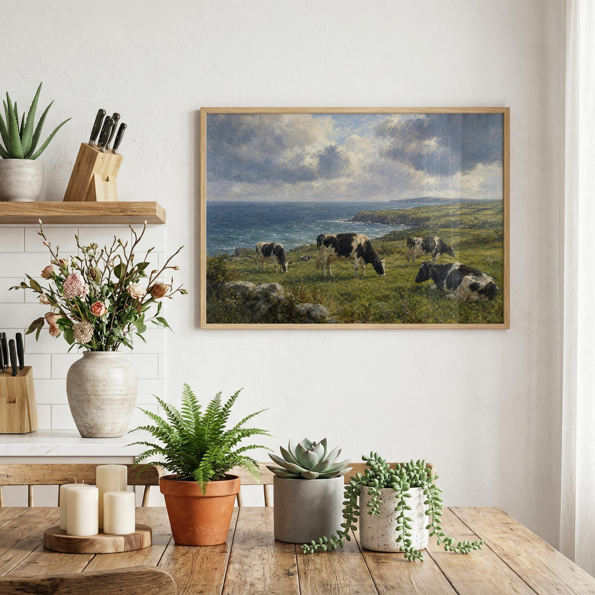 Dairy cows farmhouse oil painting Irish print – wall mockup 6