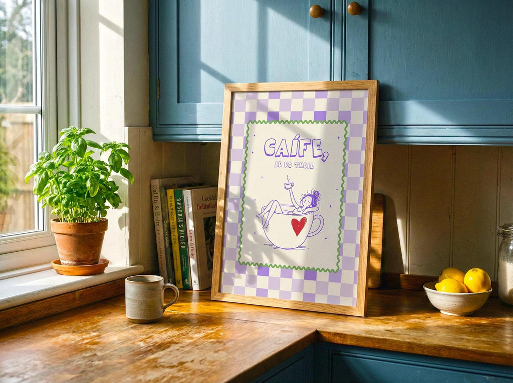 Caife le do thoil checkerboard Irish print – wall mockup 1