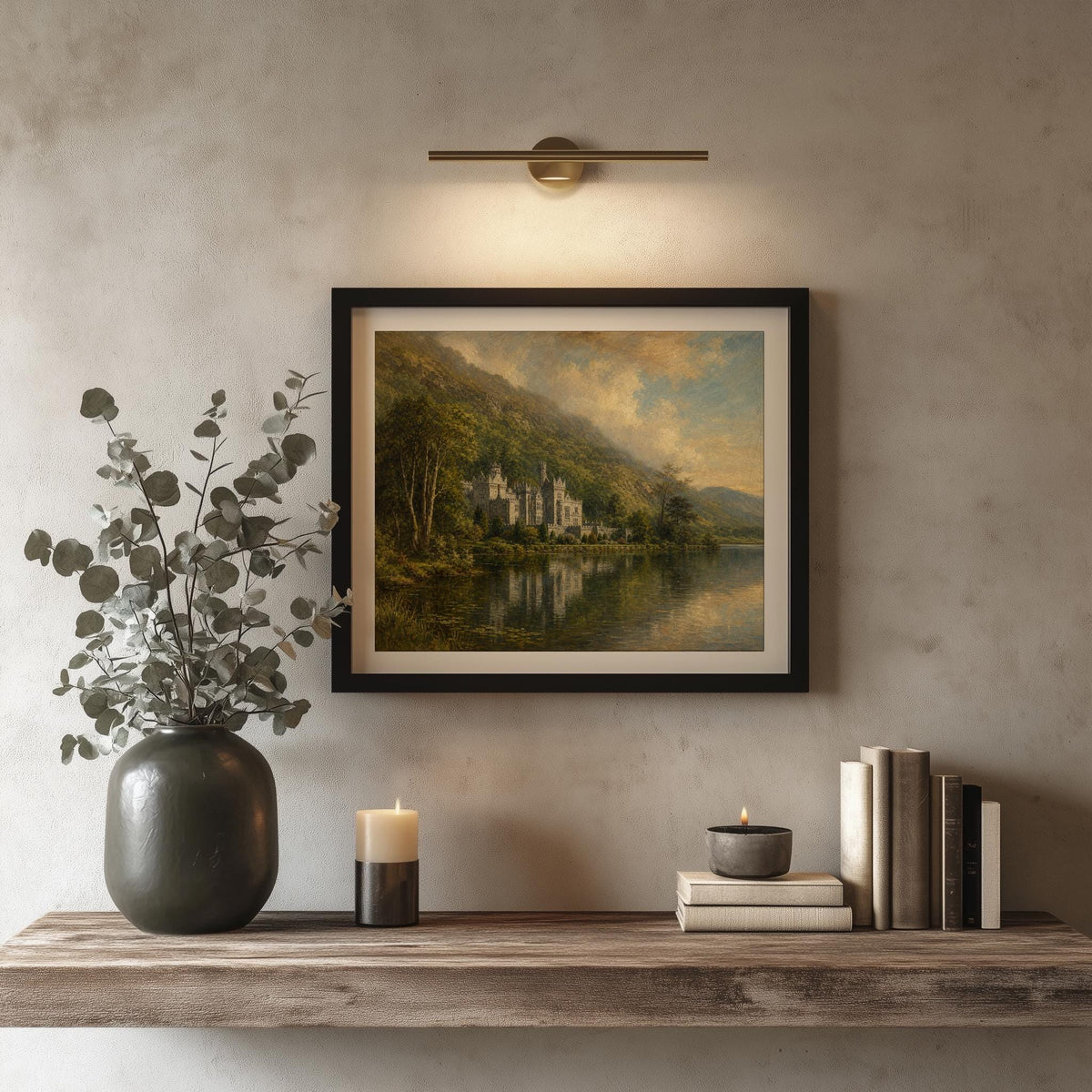 Kylemore Abbey lake landscape Irish print – wall mockup 2