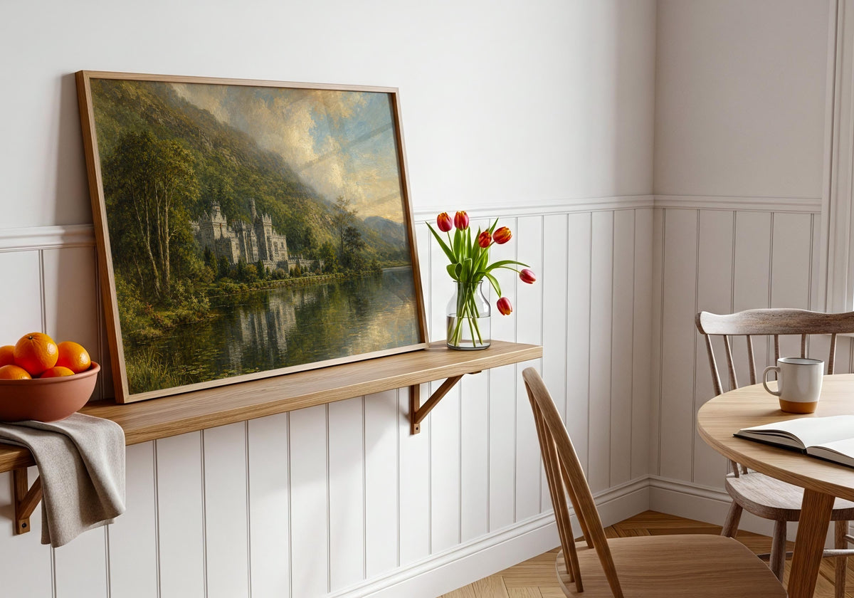 Kylemore Abbey lake landscape Irish print – wall mockup 8