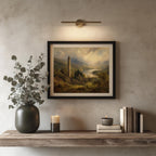 Glendalough round tower oil painting Irish print – wall mockup 2