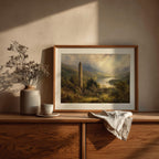 Glendalough round tower oil painting Irish print – wall mockup 3