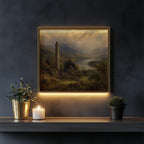 Glendalough round tower oil painting Irish print – wall mockup 4
