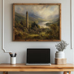 Glendalough round tower oil painting Irish print – wall mockup 5