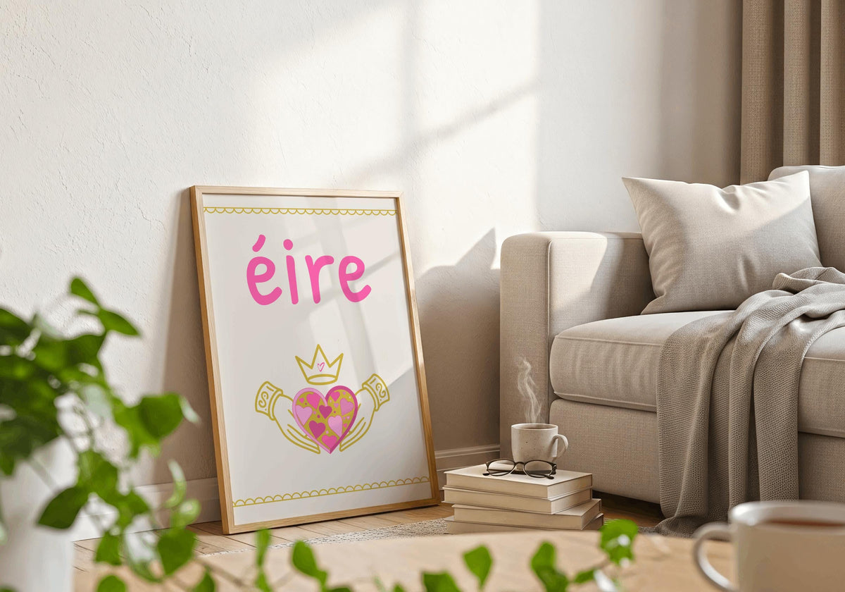 Éire Folk Art Claddagh Irish print – room mockup 1