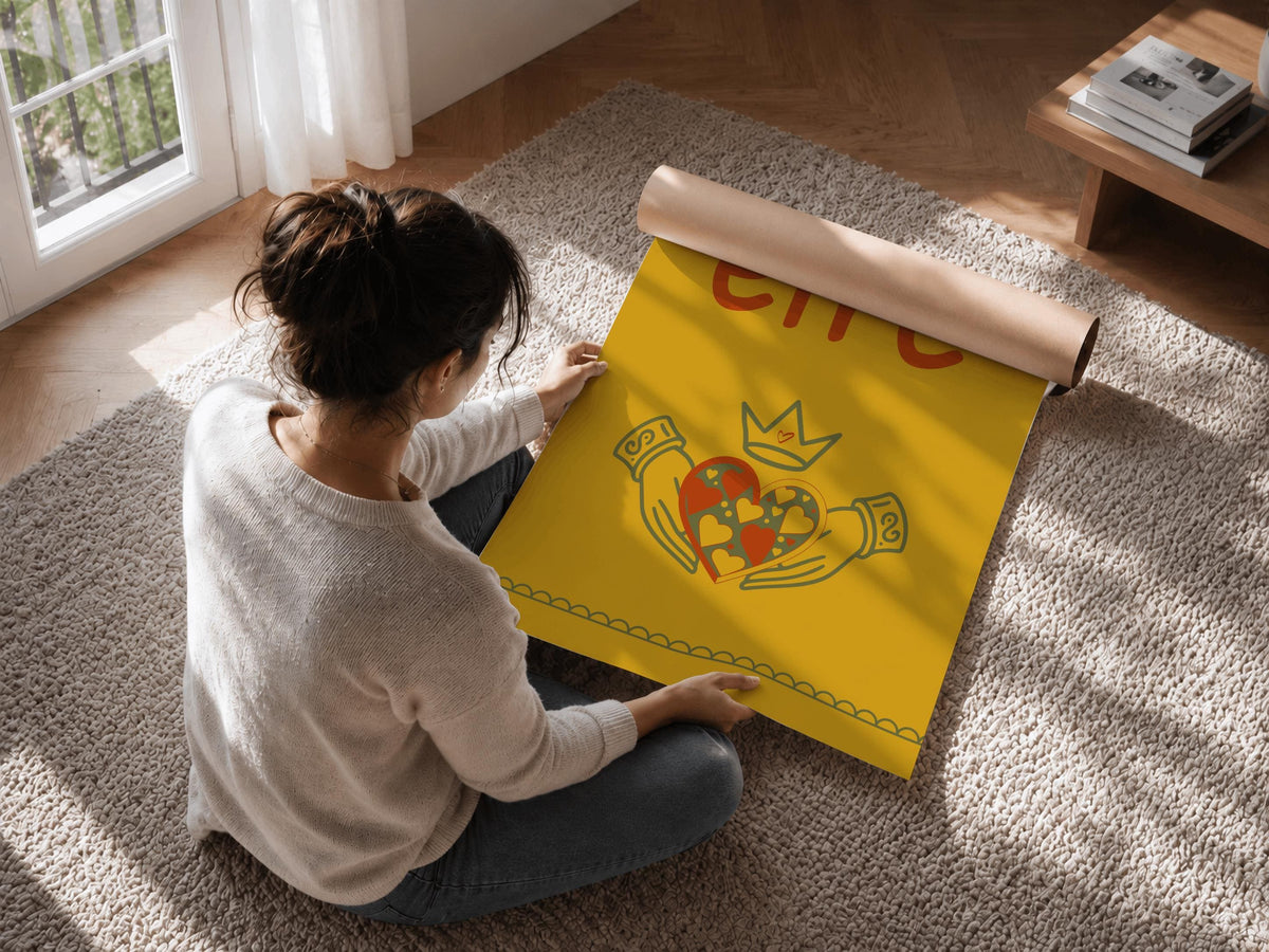 Éire Folk Art Claddagh Irish print – room mockup 4