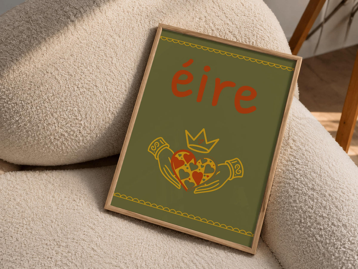Éire Folk Art Claddagh Irish print – room mockup 5