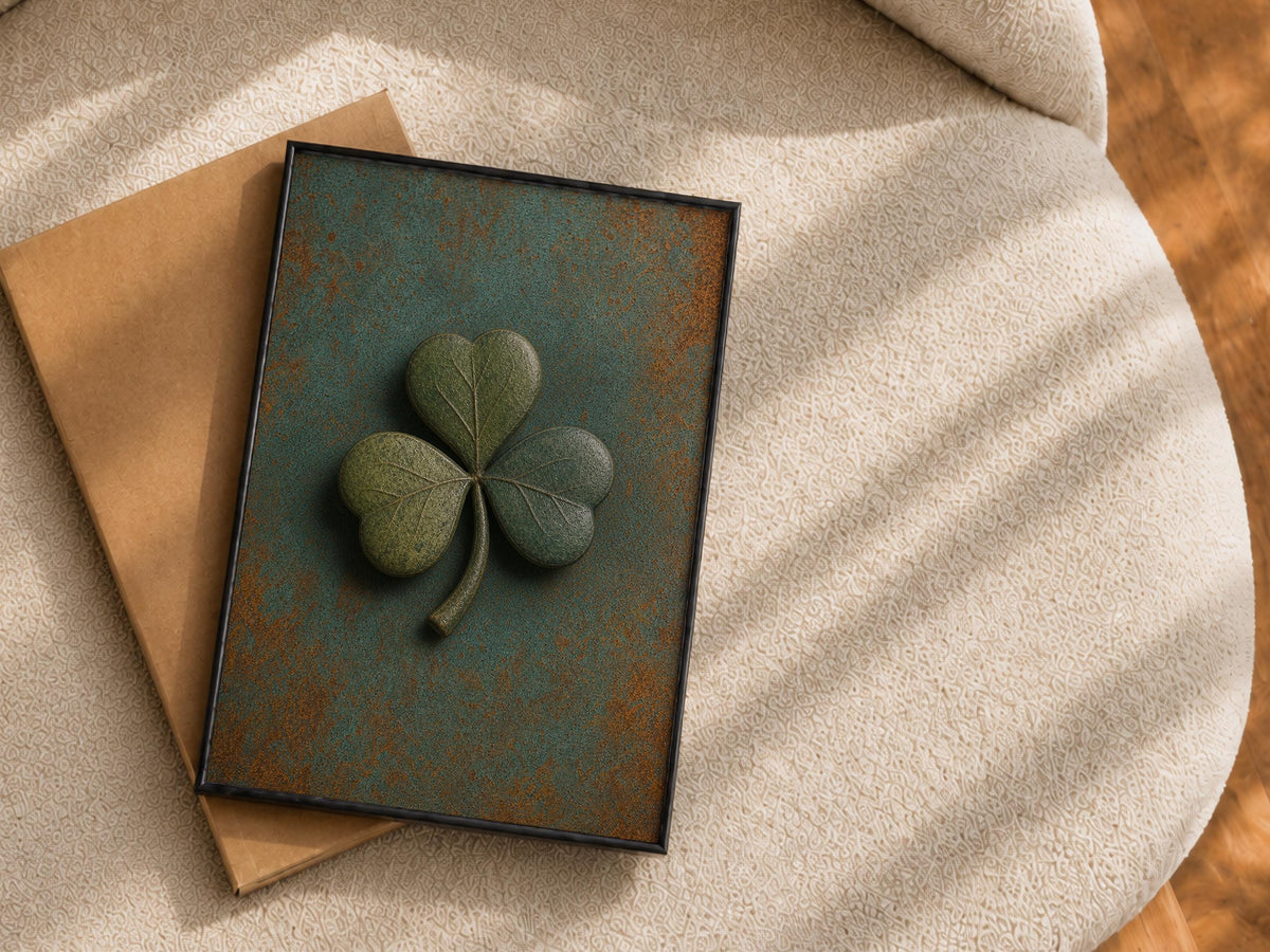 Ireland map, shamrock and Claddagh embossed Irish print set – wall mockup 4