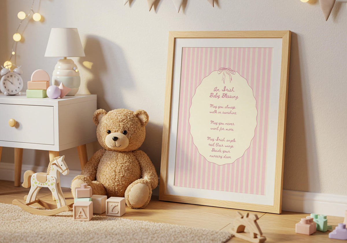 Irish baby blessing pink stripe Irish print – wall mockup 2