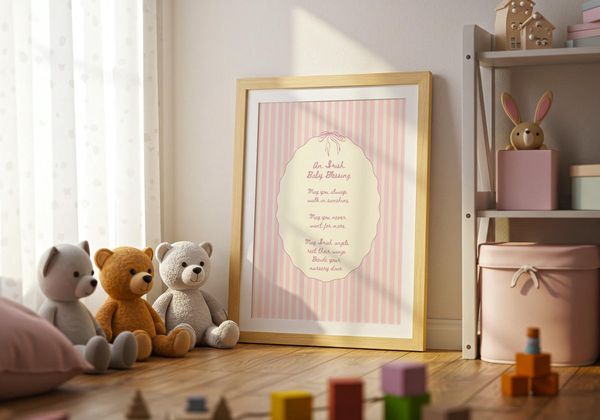 Irish baby blessing pink stripe Irish print – wall mockup 4