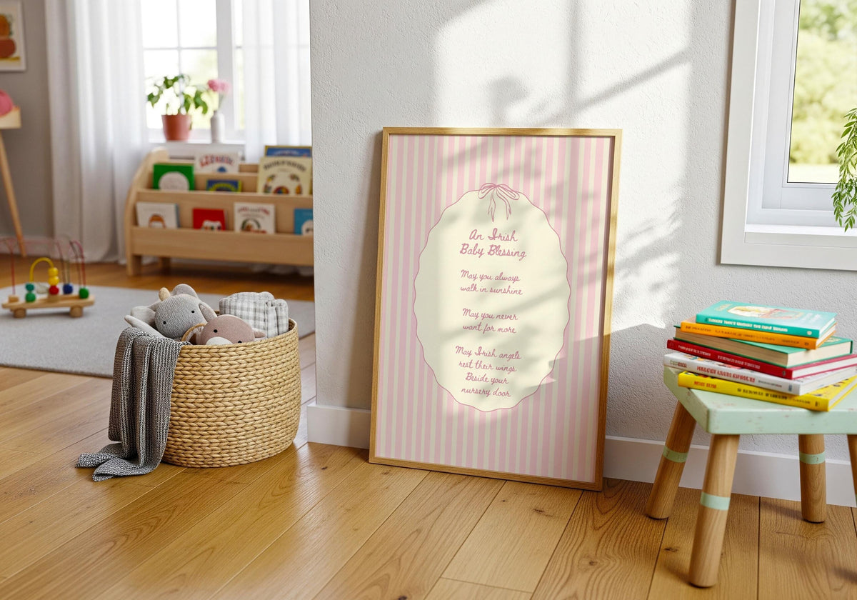 Irish baby blessing pink stripe Irish print – wall mockup 5