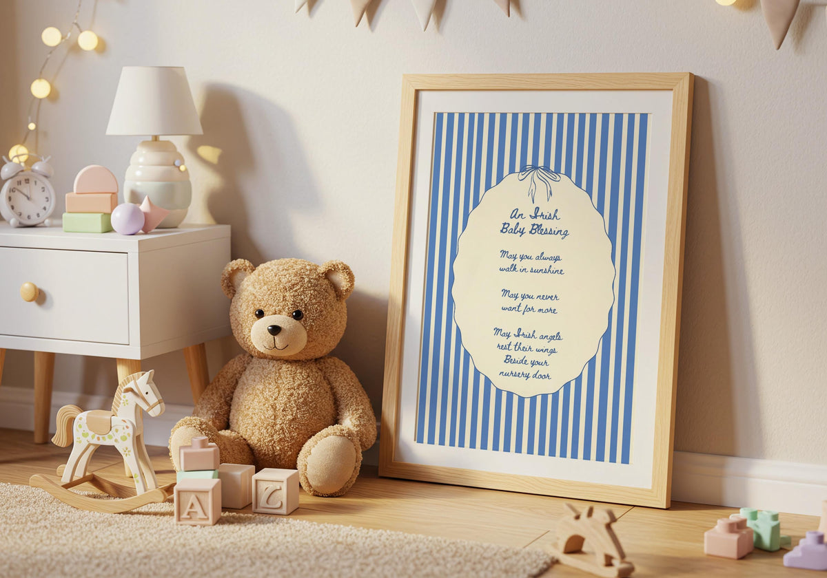 Irish baby blessing blue stripe Irish print – wall mockup 2