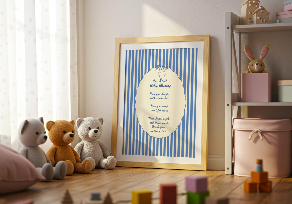 Irish baby blessing blue stripe Irish print – wall mockup 4