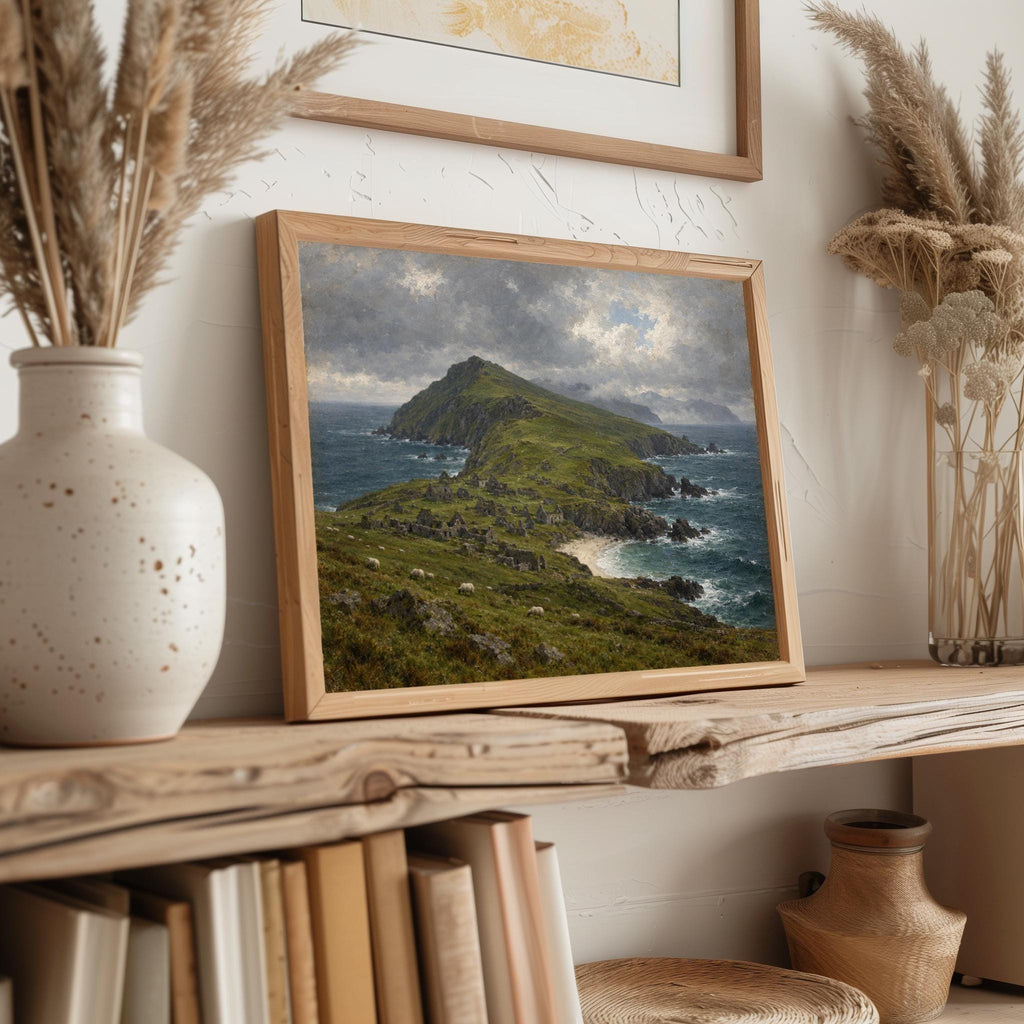 Great Blasket Island vintage Irish oil painting print – wall mockup 6