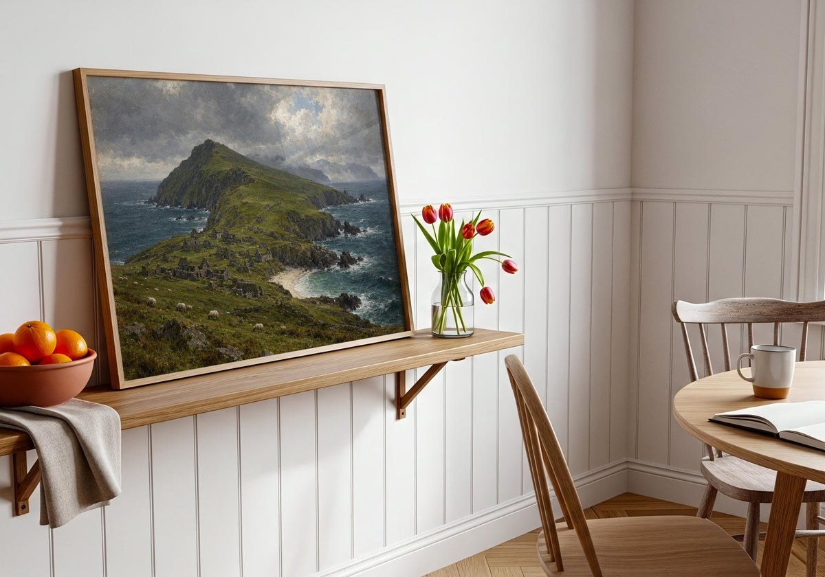 Great Blasket Island vintage Irish oil painting print – wall mockup 7