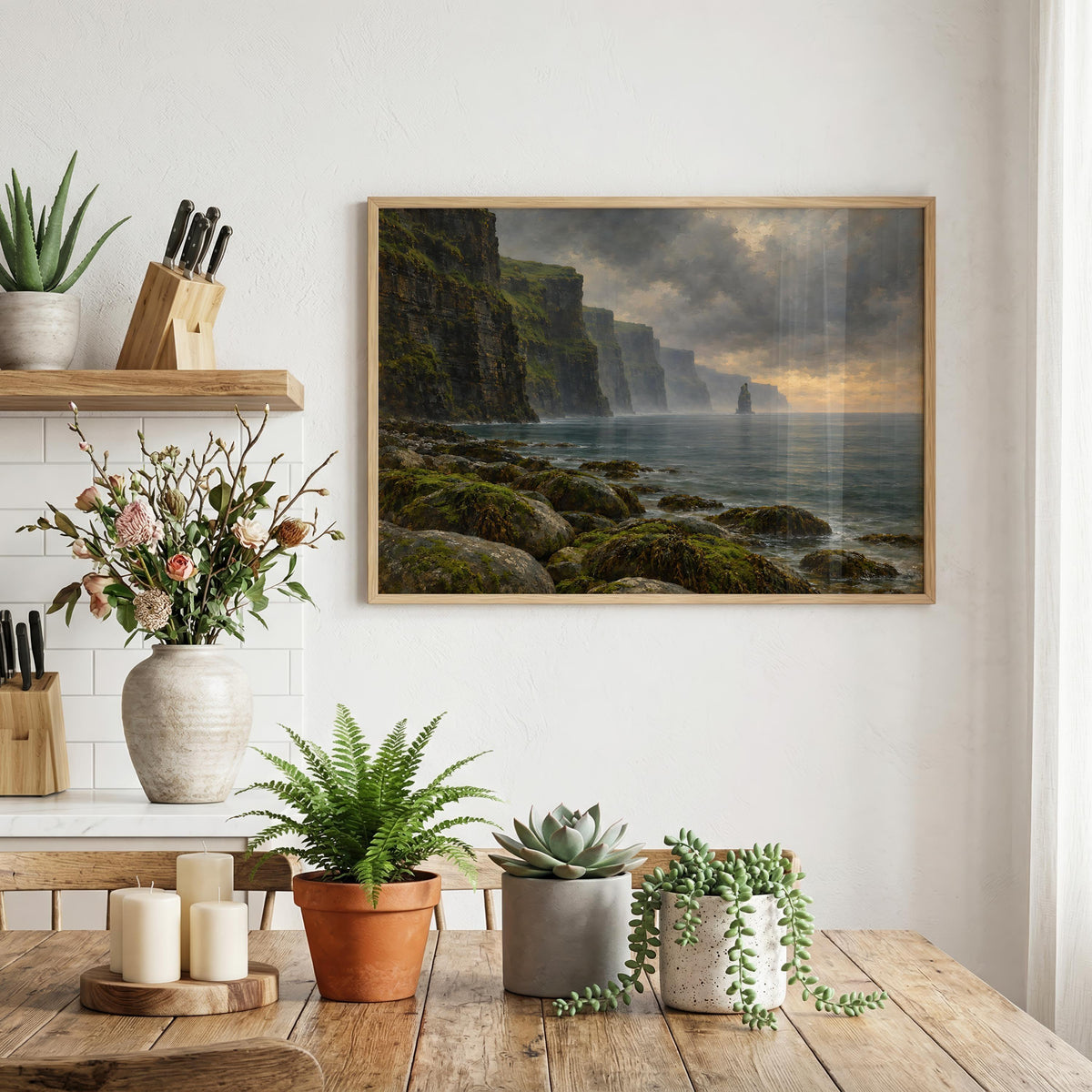 Cliffs of Moher vintage Irish oil painting print – wall mockup 1