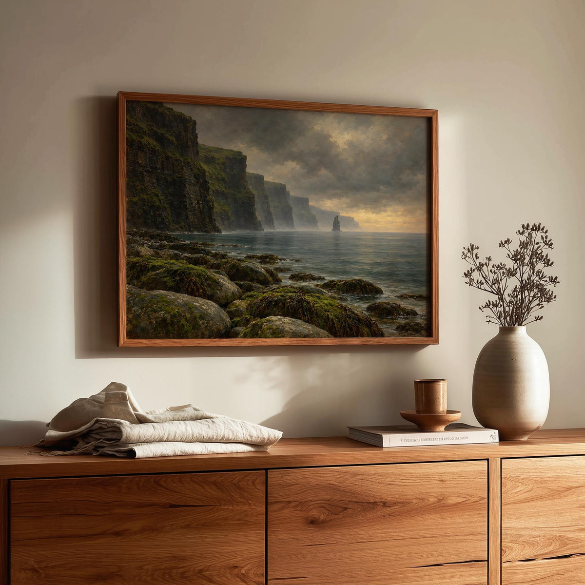 Cliffs of Moher vintage Irish oil painting print – wall mockup 2