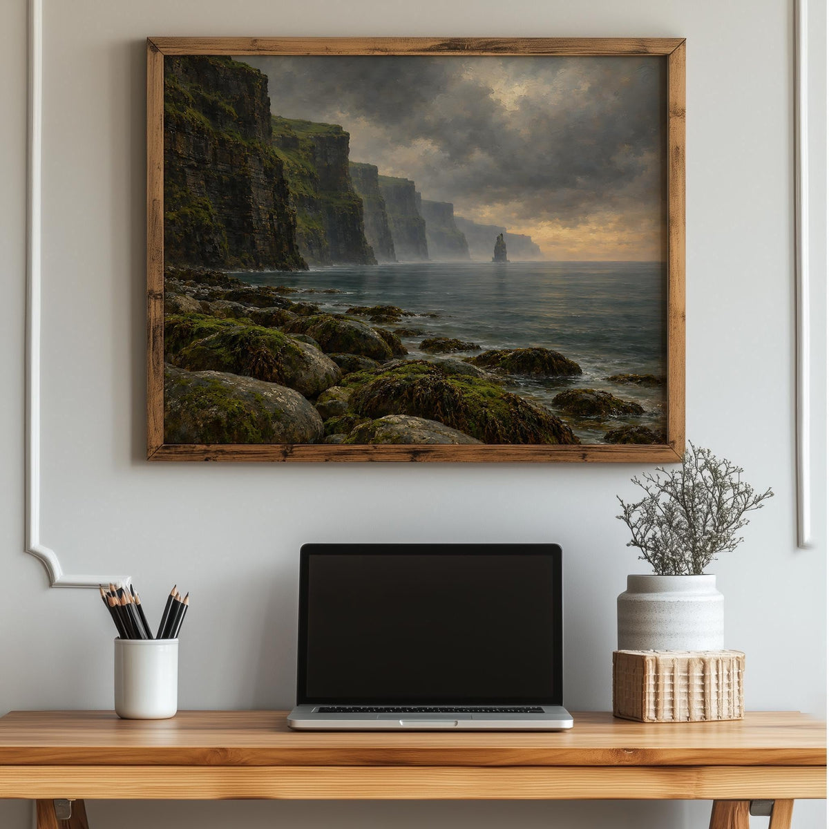 Cliffs of Moher vintage Irish oil painting print – wall mockup 5