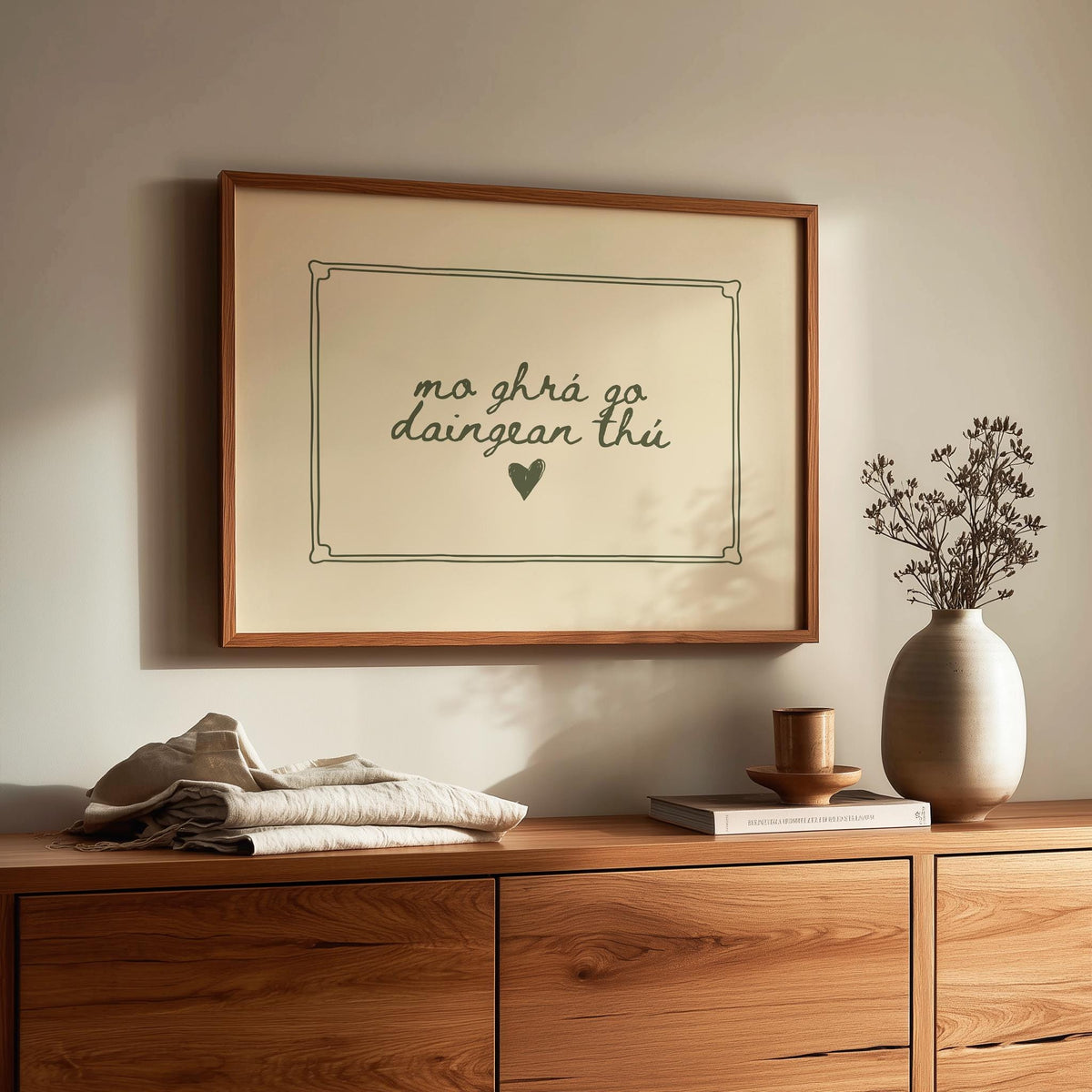 Irish love quote cream script Irish print – wall mockup 1