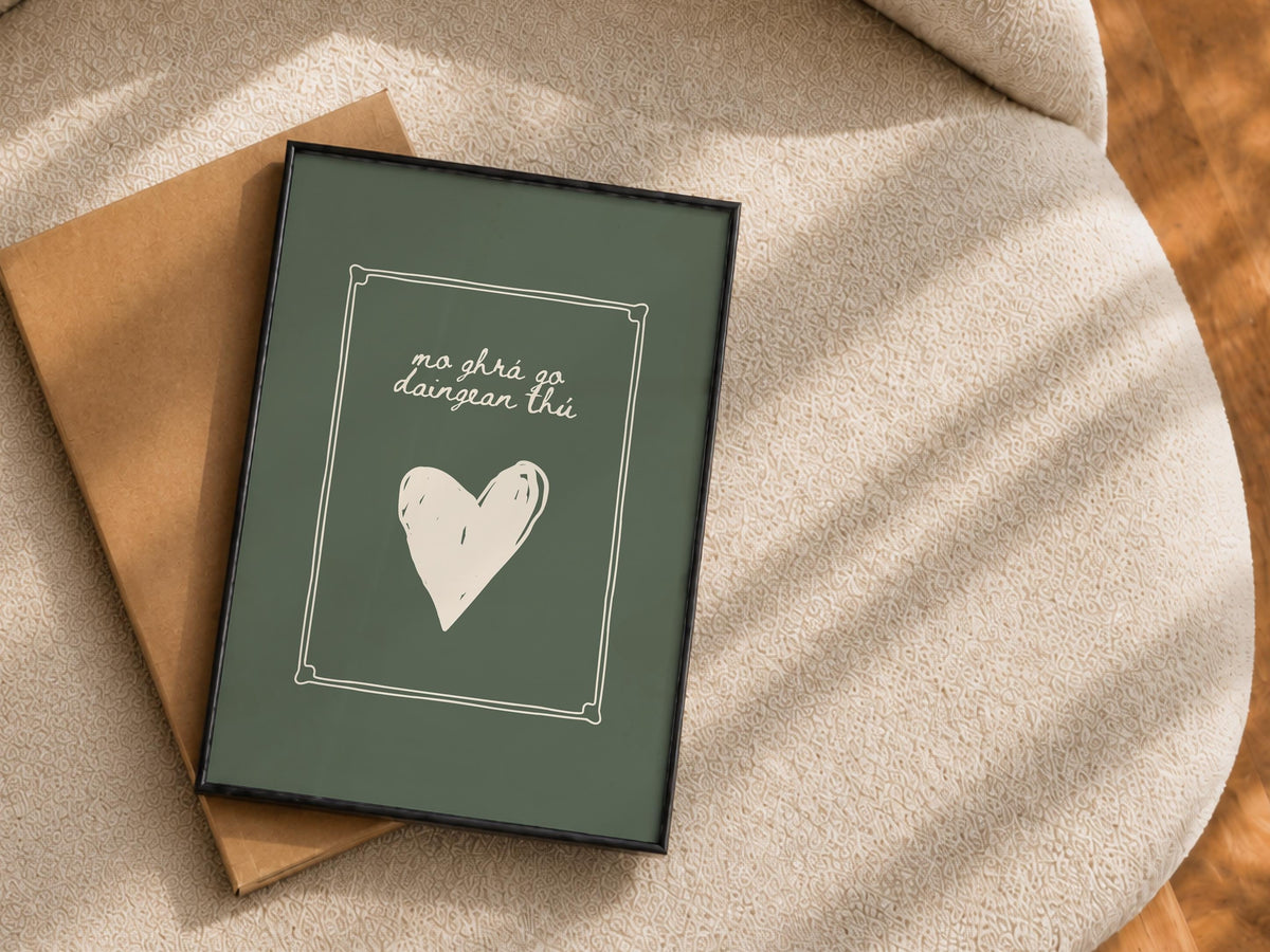 Irish heart Gaelic love phrase print – wall mockup 4