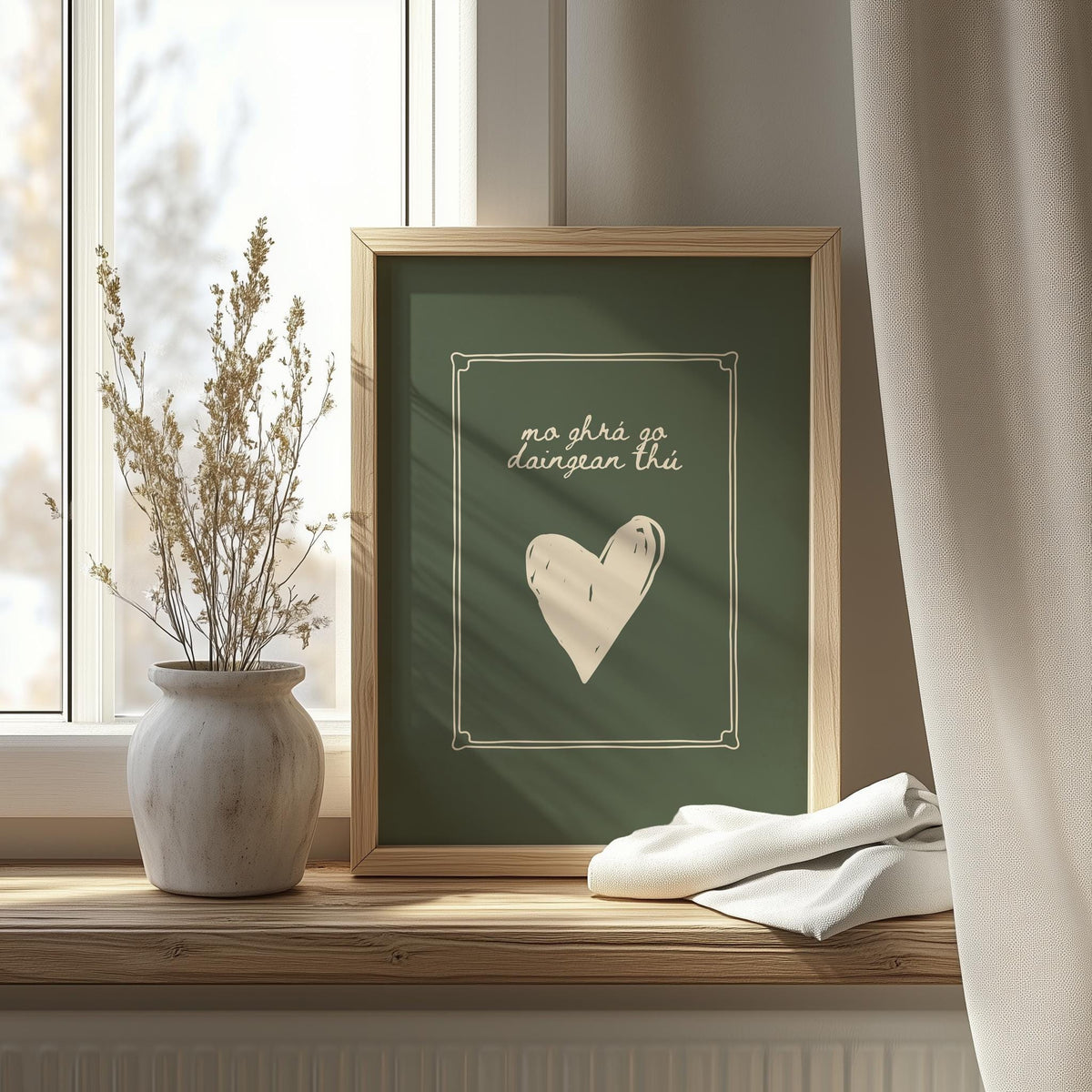 Irish heart Gaelic love phrase print – wall mockup 2