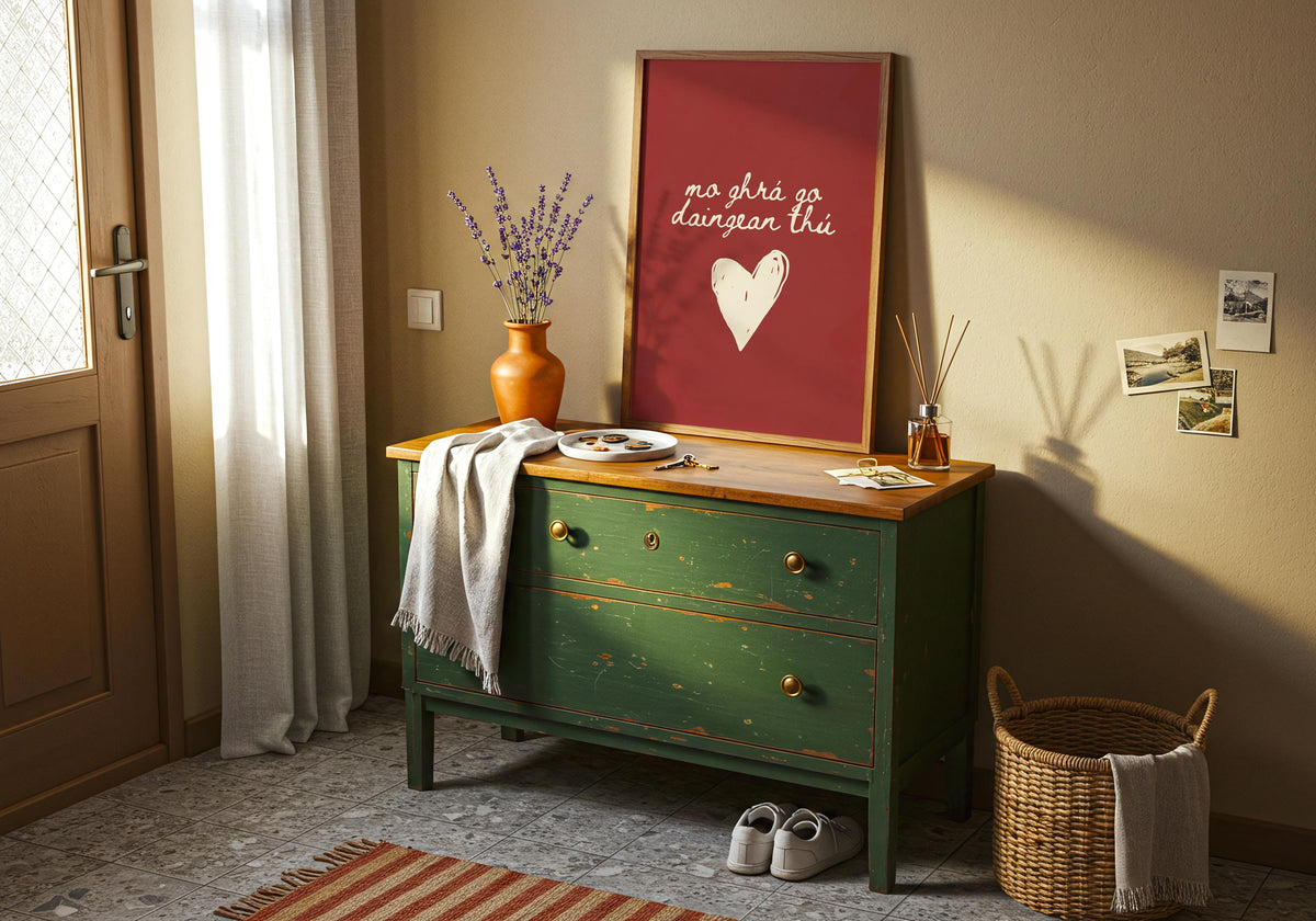 Gaelic love saying burgundy Irish print – wall mockup 7