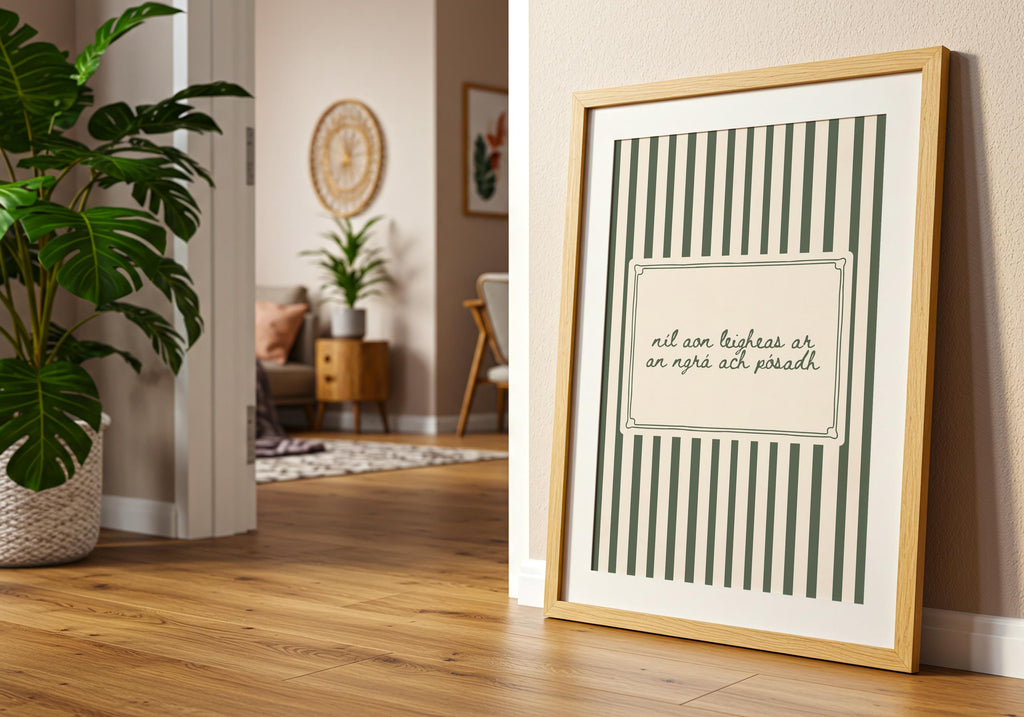 Níl aon leigheas green stripes Irish print – wall mockup 2