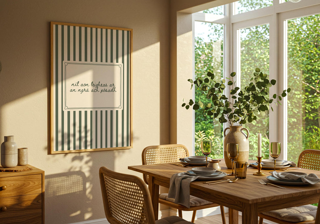 Níl aon leigheas green stripes Irish print – wall mockup 3