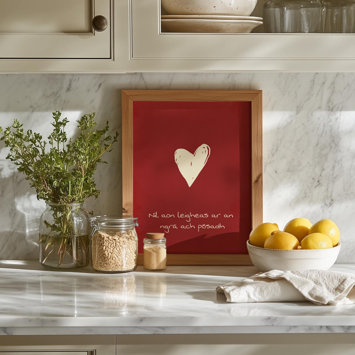 Níl aon leigheas ar an ngrá red heart Irish print – wall mockup 3