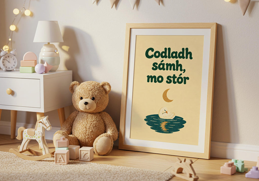 Codladh Sámh Mo Stór Moon on Water Irish print – wall mockup 3