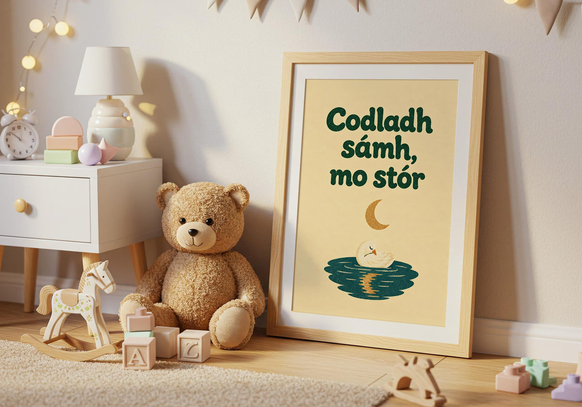 Codladh Sámh Mo Stór Moon on Water Irish print – wall mockup 3