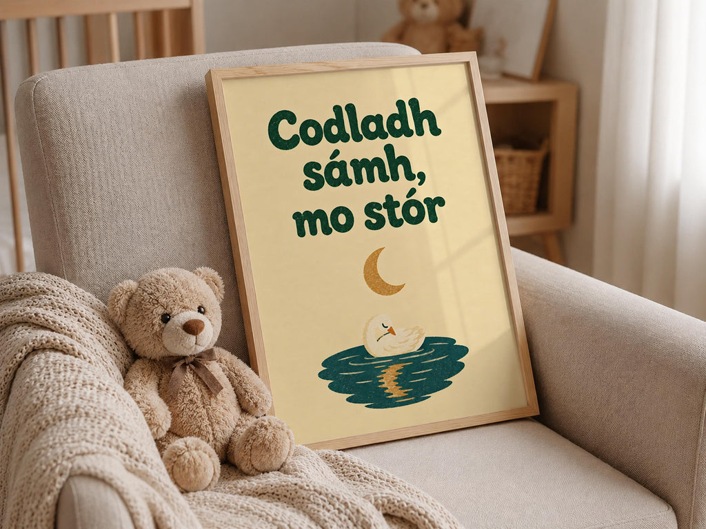 Codladh Sámh Mo Stór Moon on Water Irish print – wall mockup 6