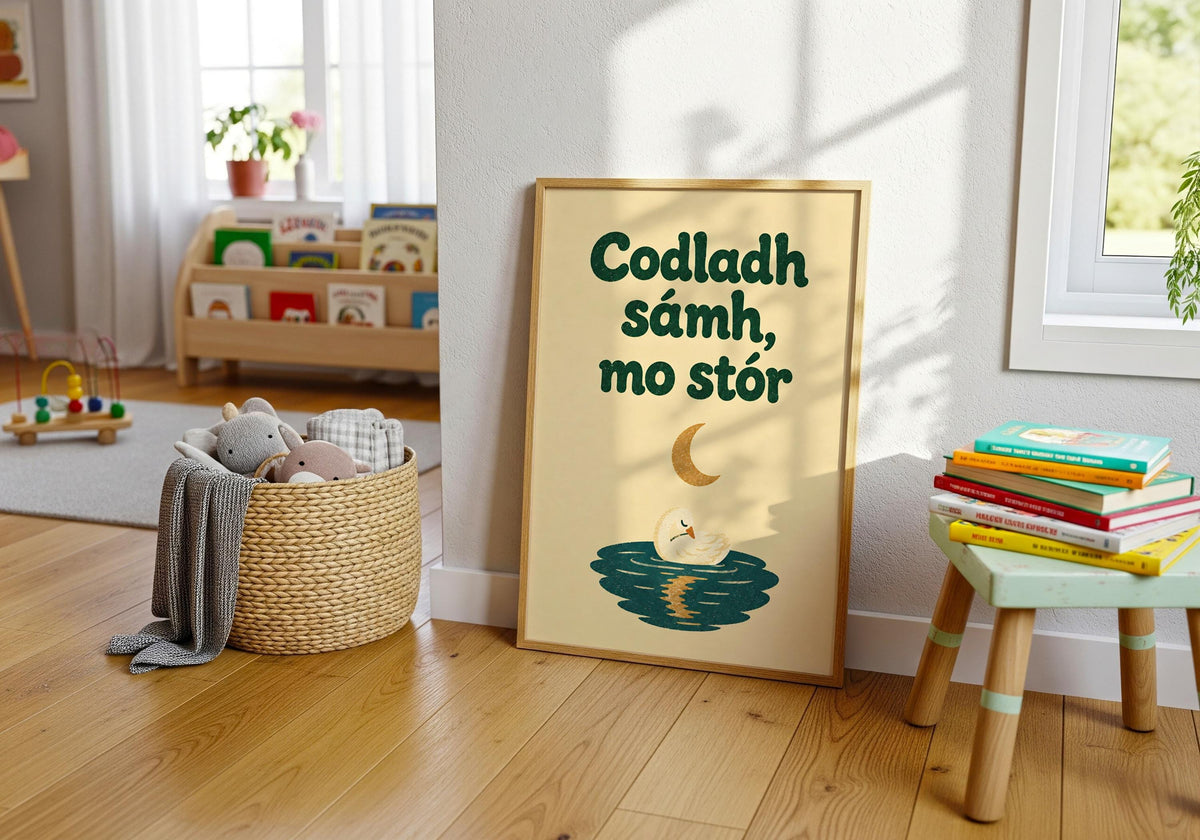 Codladh Sámh Mo Stór Moon on Water Irish print – wall mockup 2