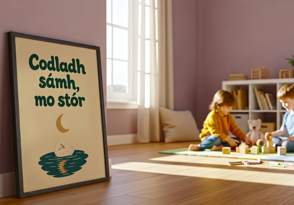 Codladh Sámh Mo Stór Moon on Water Irish print – wall mockup 7
