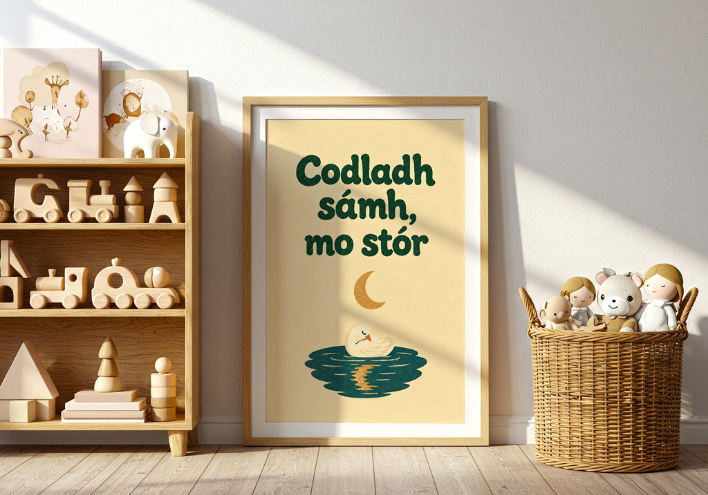 Codladh Sámh Mo Stór Moon on Water Irish print – wall mockup 8