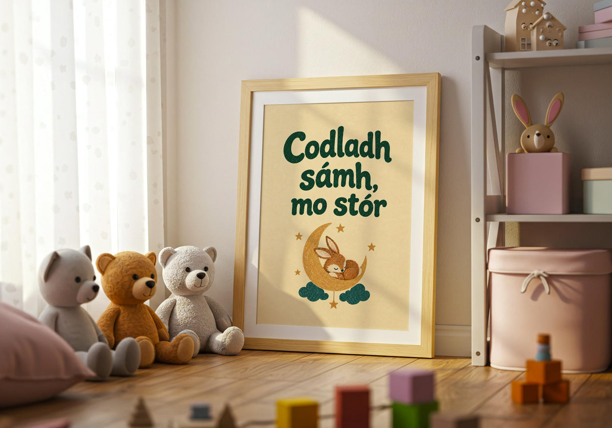 Codladh Sámh Mo Stór Irish print – wall mockup 2