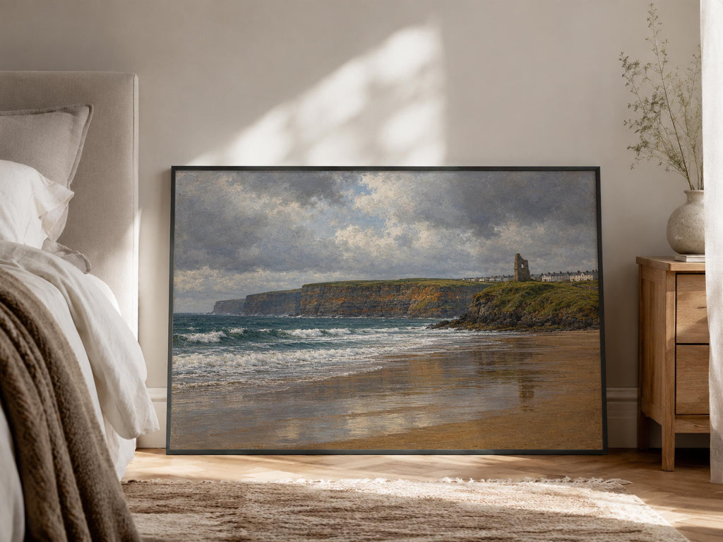 Ballybunion Beach vintage Irish oil painting print – wall mockup 3