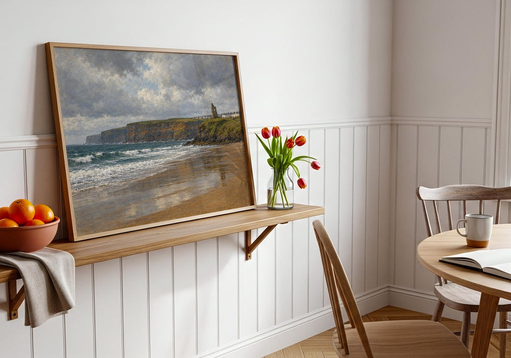 Ballybunion Beach vintage Irish oil painting print – wall mockup 6