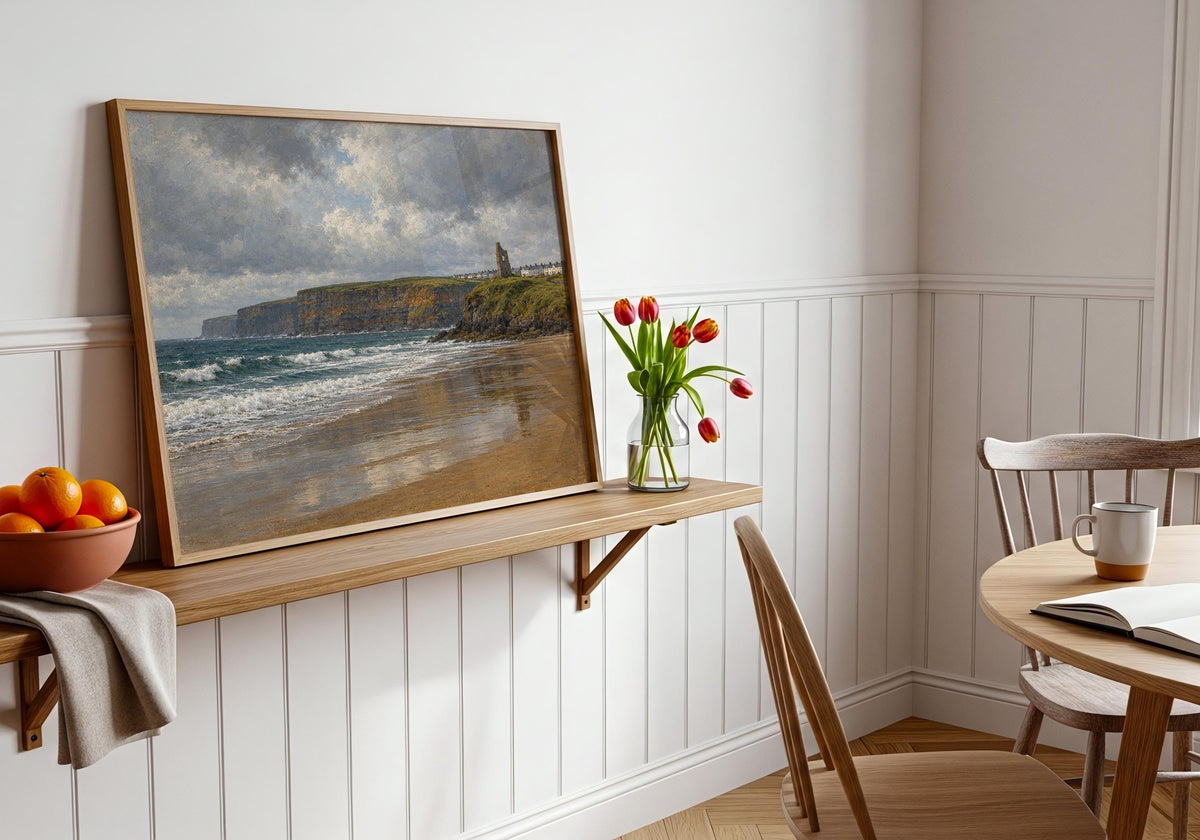 Ballybunion Beach vintage Irish oil painting print – wall mockup 6