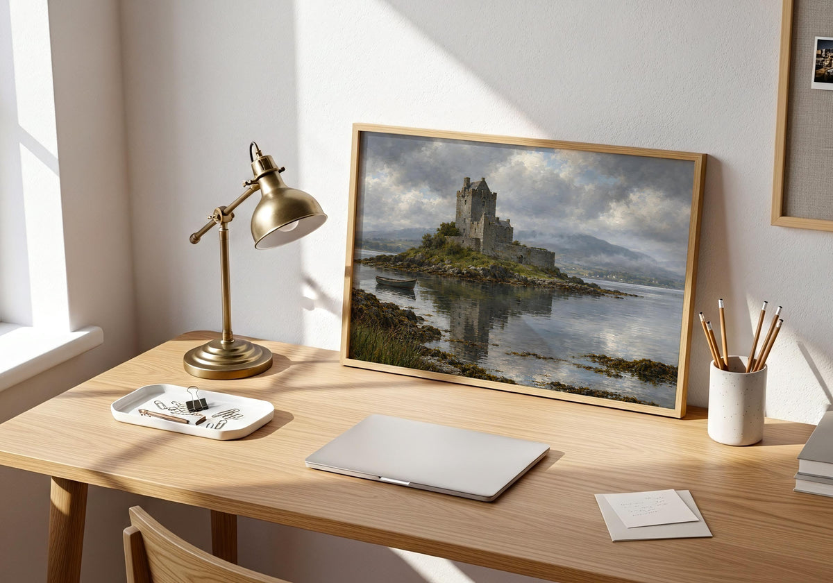 Dunguaire Castle vintage Irish oil painting print – wall mockup 7