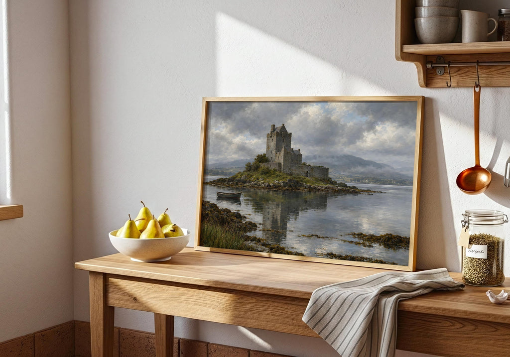 Dunguaire Castle vintage Irish oil painting print – wall mockup 9