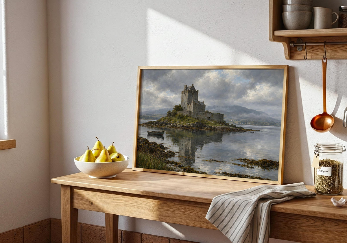 Dunguaire Castle vintage Irish oil painting print – wall mockup 9