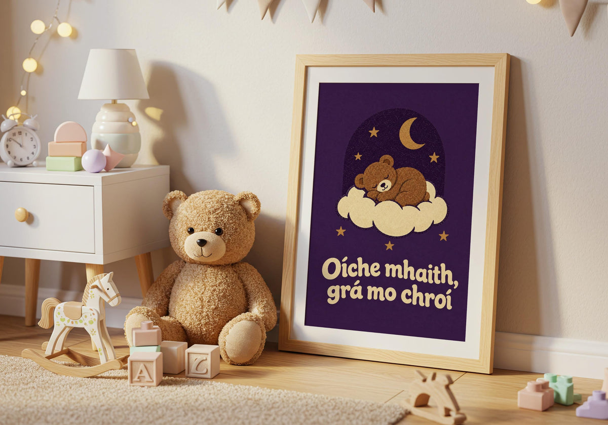 Oíche Mhaith Grá Mo Chroí Irish print – wall mockup 2