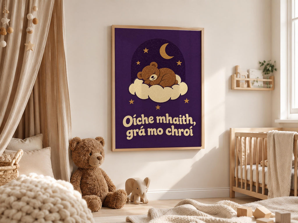 Oíche Mhaith Grá Mo Chroí Irish print – wall mockup 1