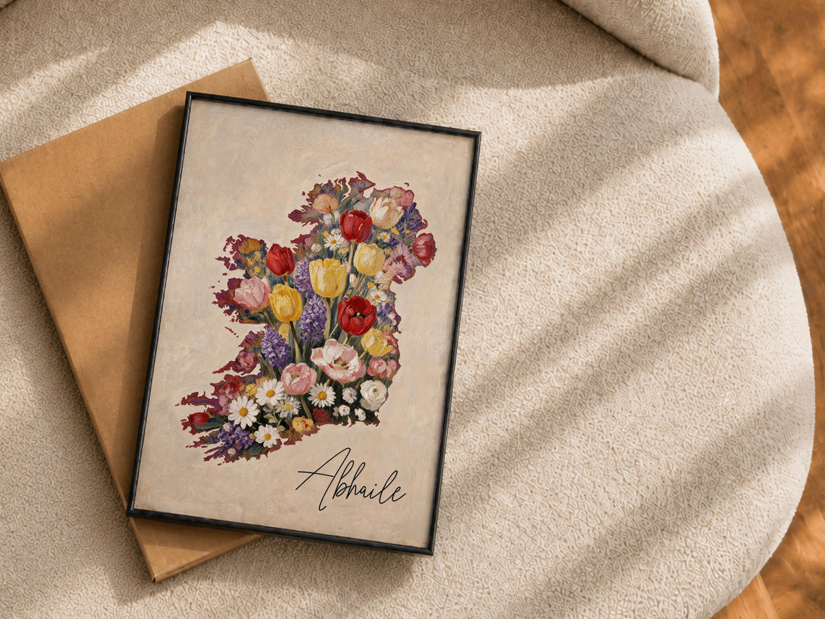 Abhaile floral map of Ireland print – wall mockup 4