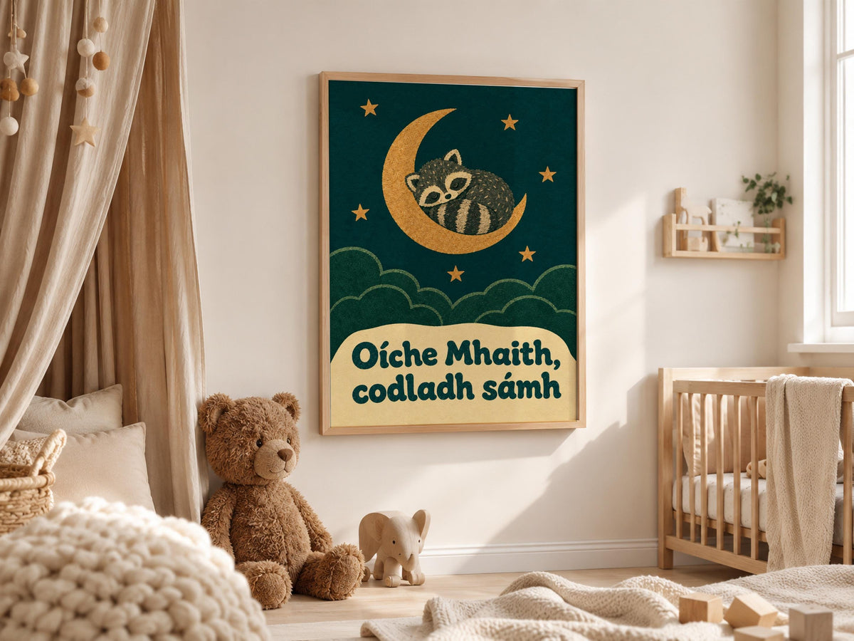 Oíche Mhaith raccoon print – mockup 3