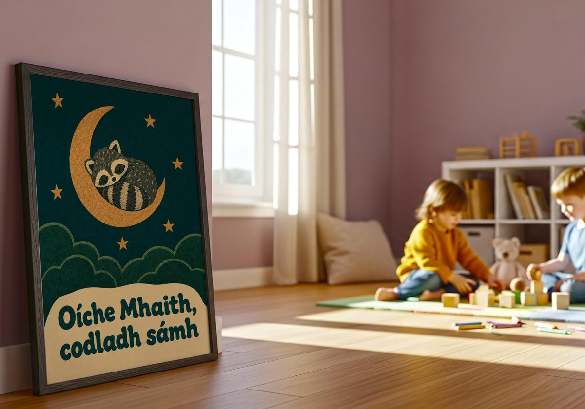 Oíche Mhaith raccoon print – mockup 4