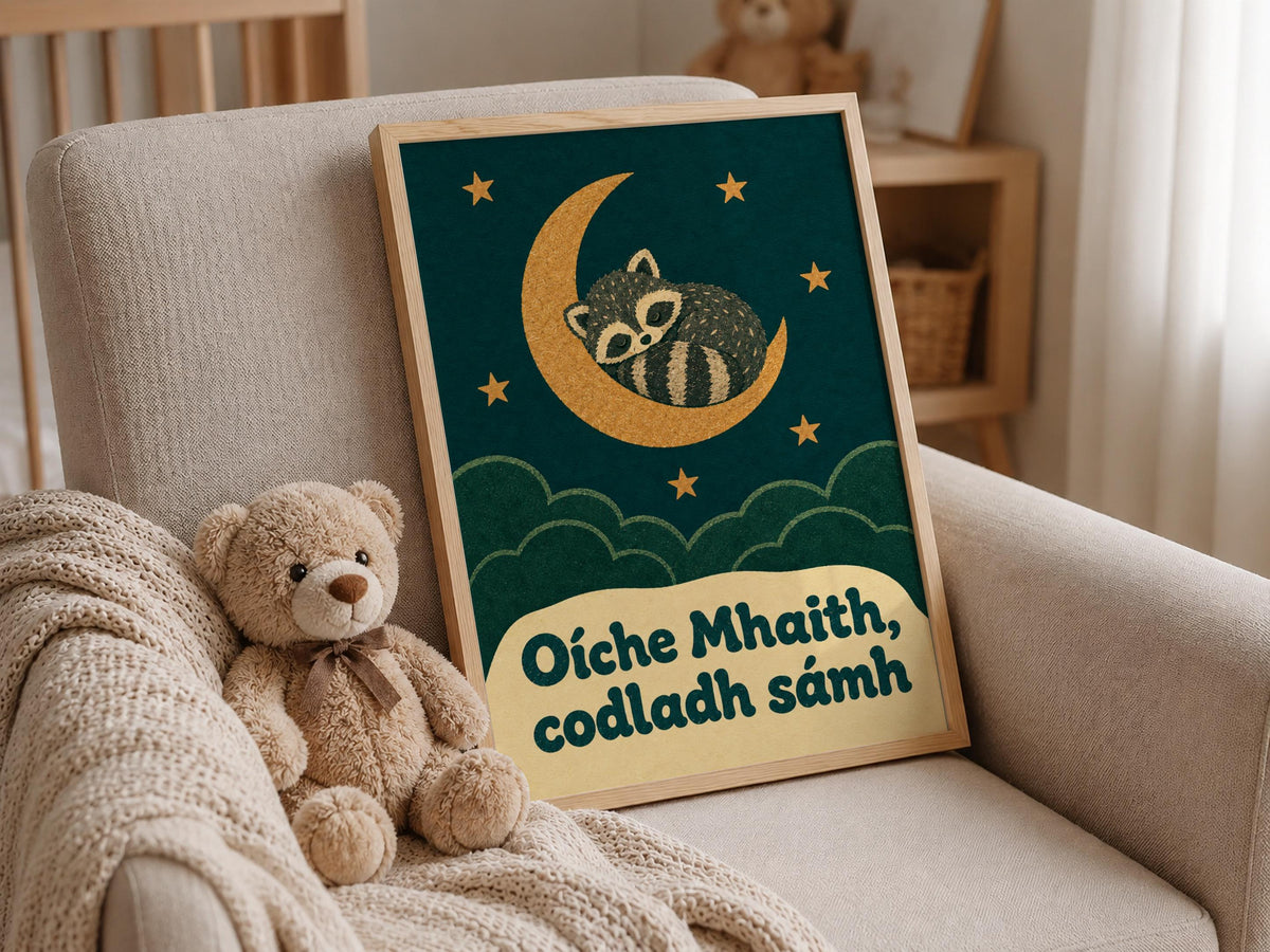 Oíche Mhaith raccoon print – mockup 6