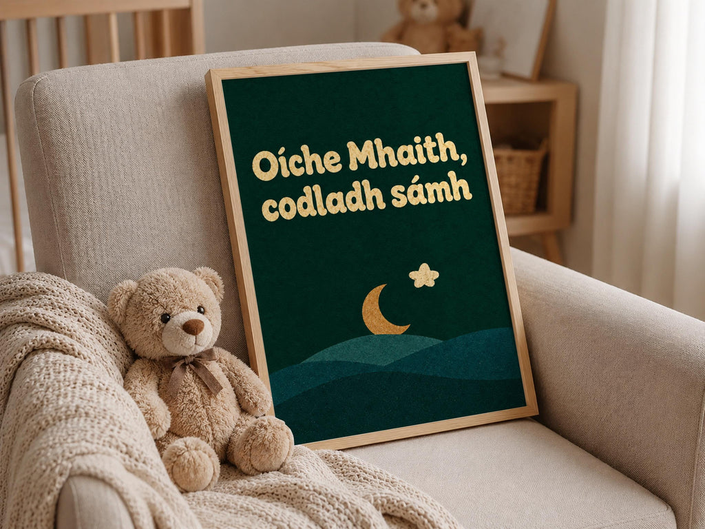 Oíche Mhaith Codladh Sámh Irish print – wall mockup 3